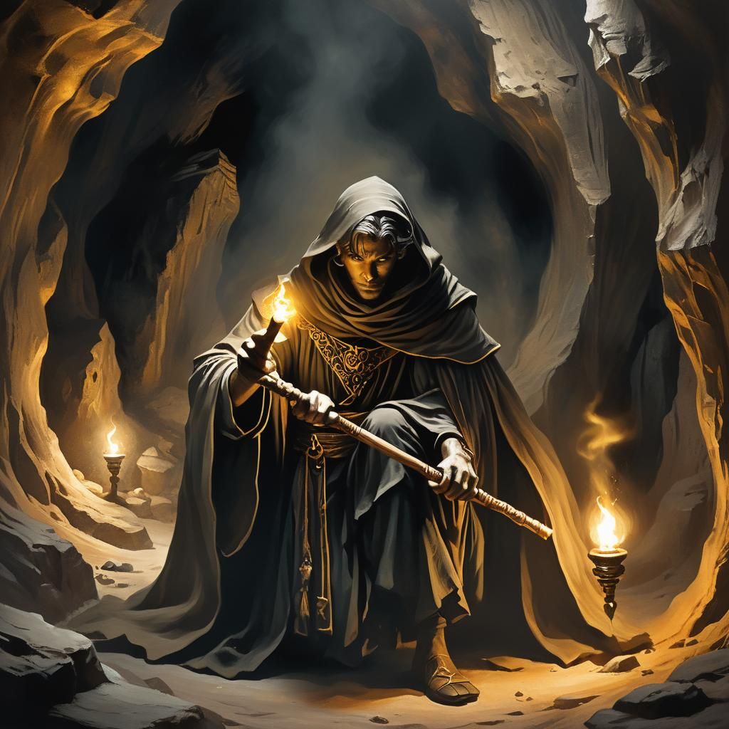 Male Warlock Casting Spell in Dark Fantasy Art