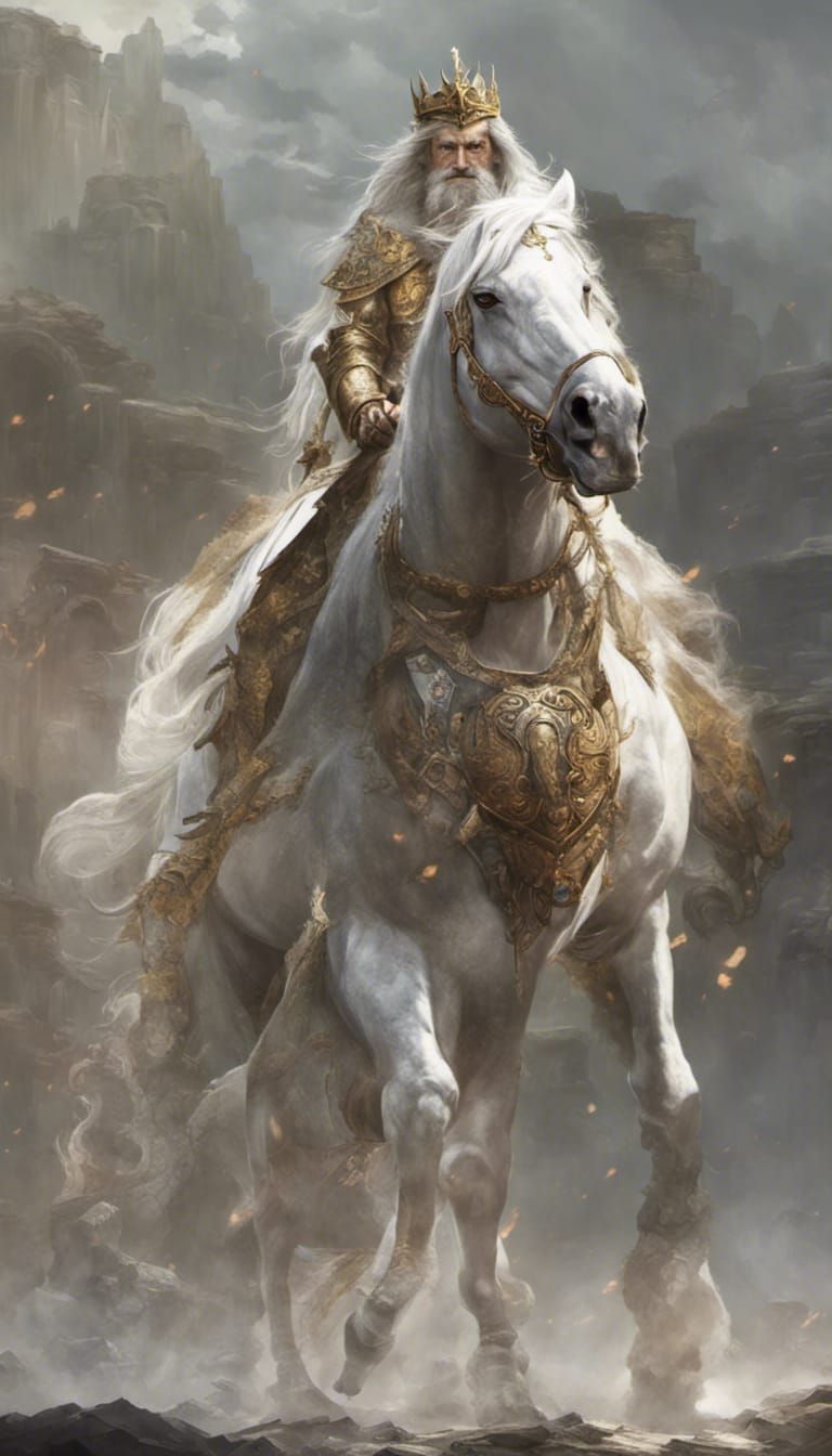 Middle-earth Emperor on White Horse Digital Art