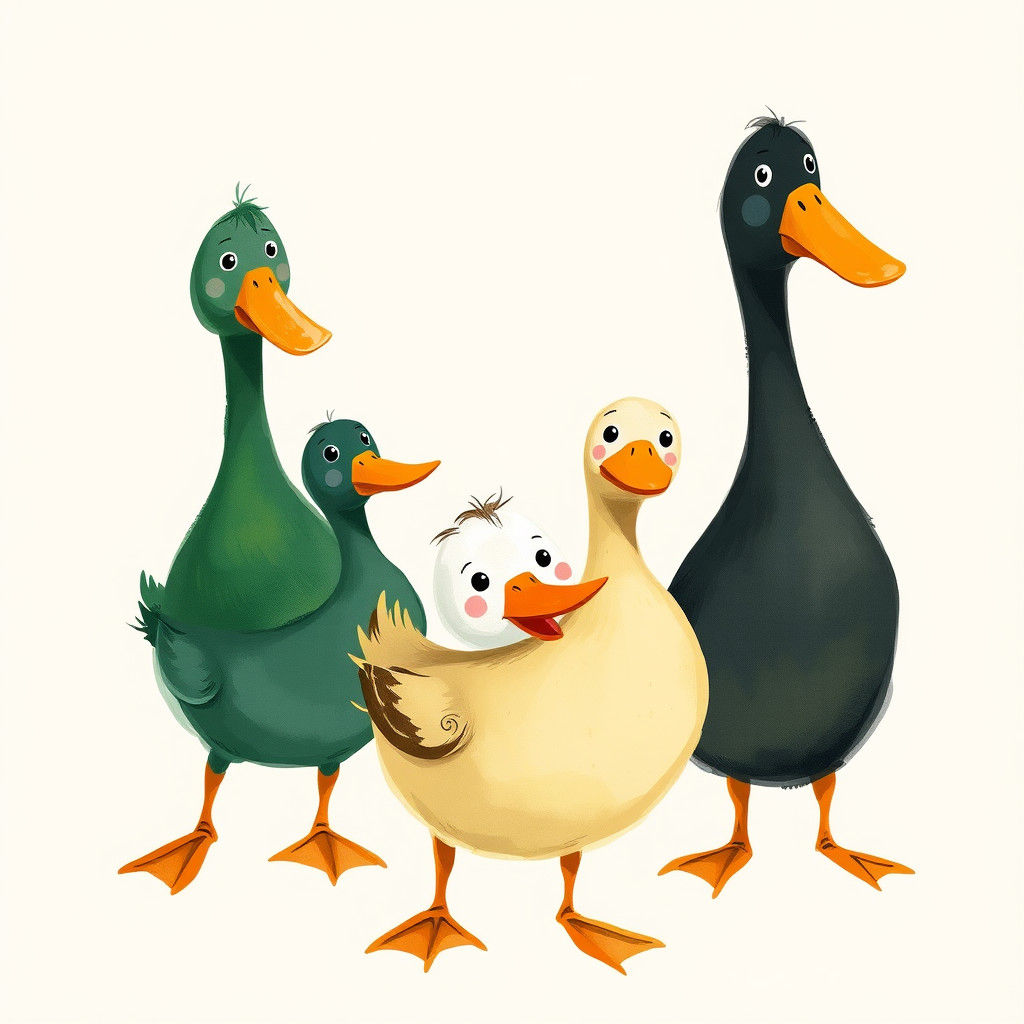Playful Ducks in Watercolor Illustration Style