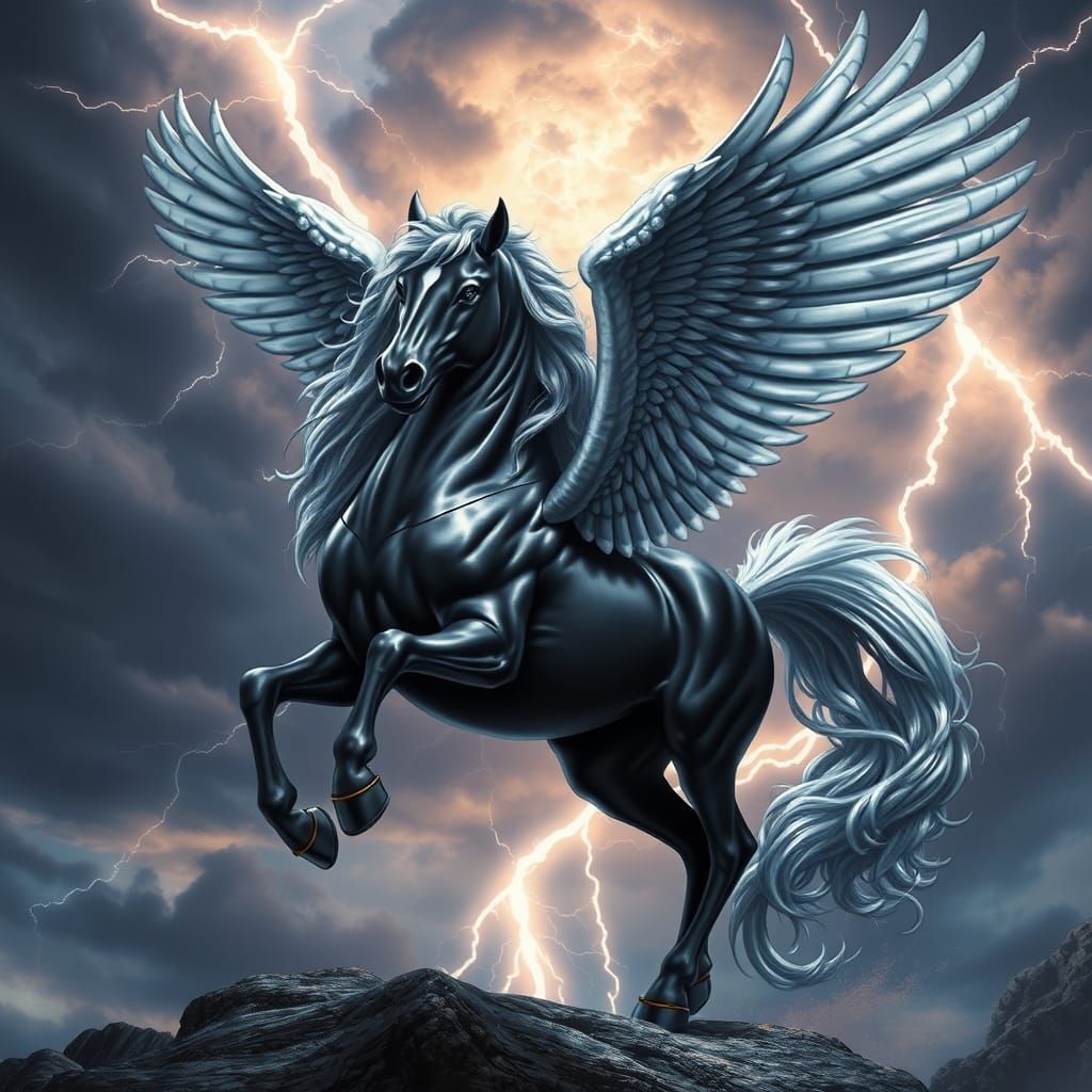 Majestic Black Pegasus with Regal Demeanor