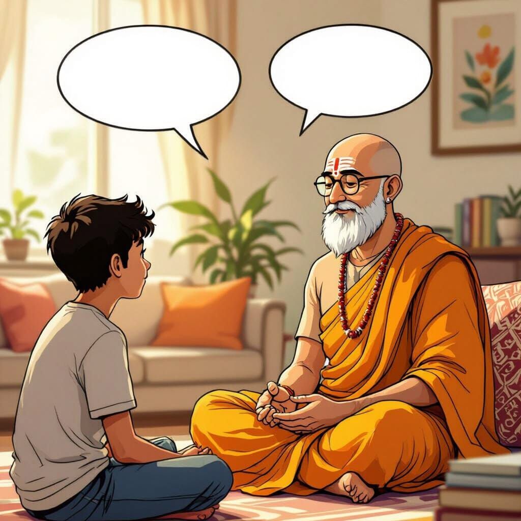 ISKCON Monk Teaching Student in Comic Book Style
