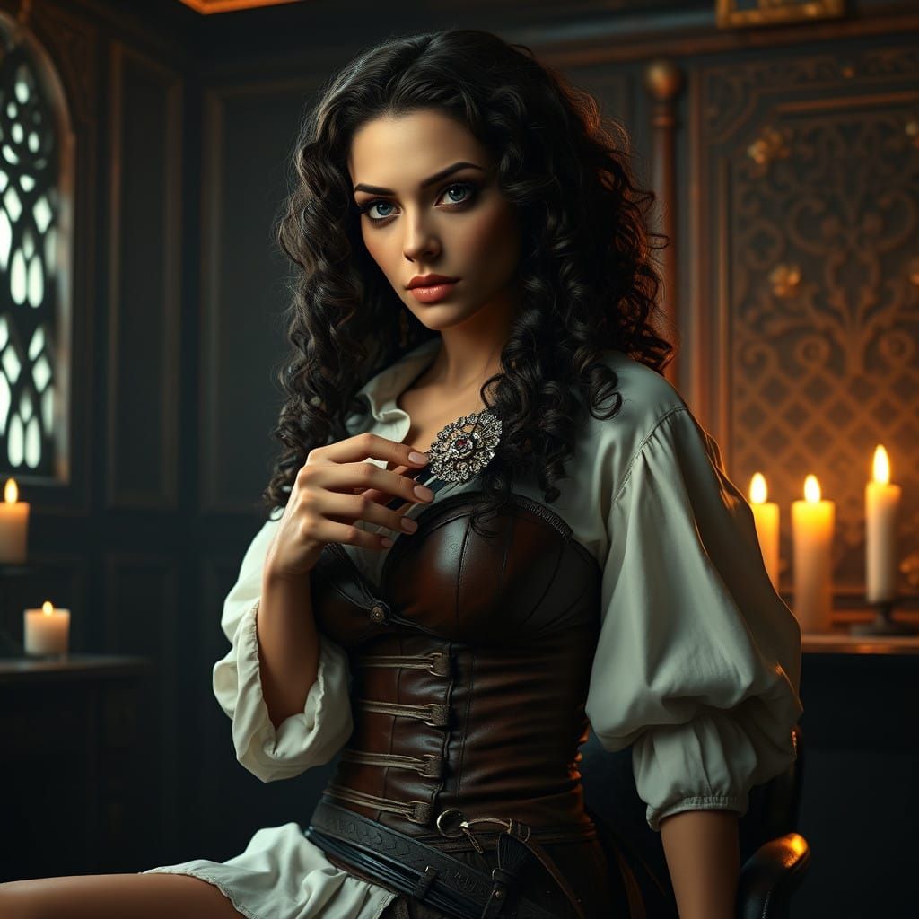 Sensual Pirate Woman in Luis Royo Style Cabin Scene