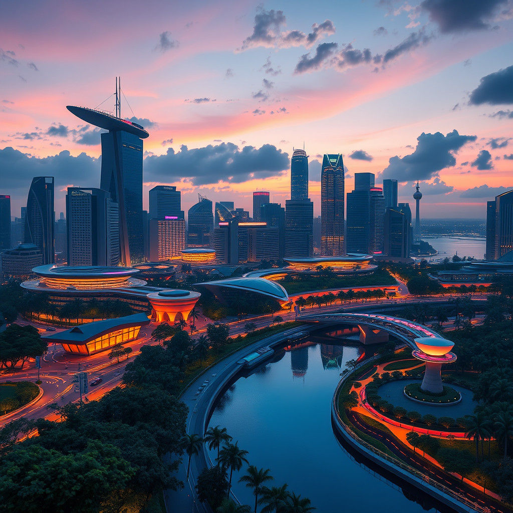 Futuristic Singapore Cityscape at Dusk
