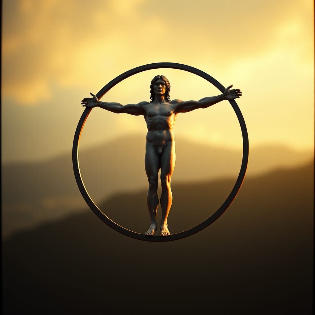 Vitruvian Man 3D Rendering in Cinematic Style