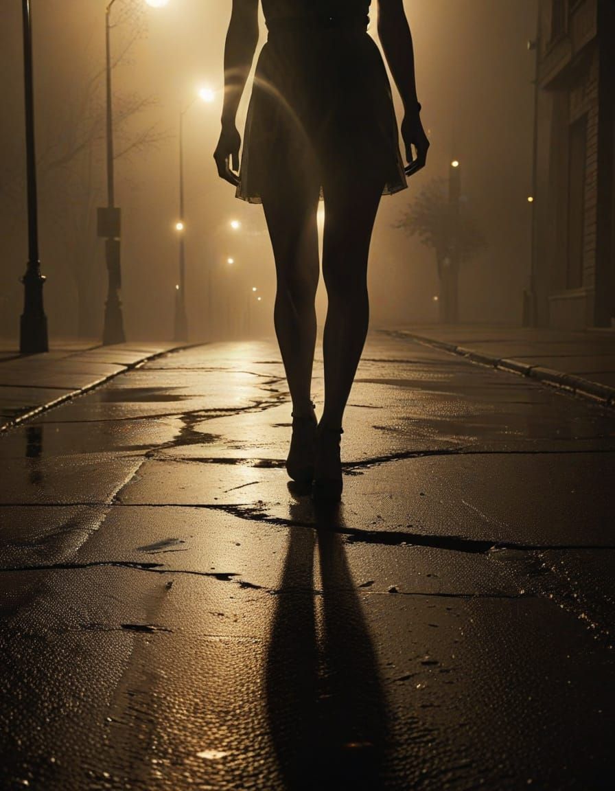 Film Noir: Foggy Streetlight at Night