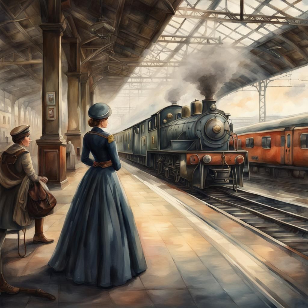 Woman Awaits Husband's Return: Watercolour Painting