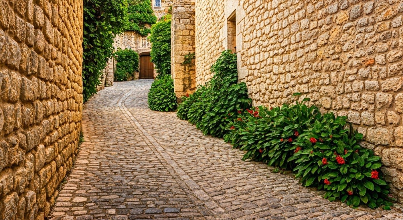 Cobblestone Streets of Provence in Classic Photography Style