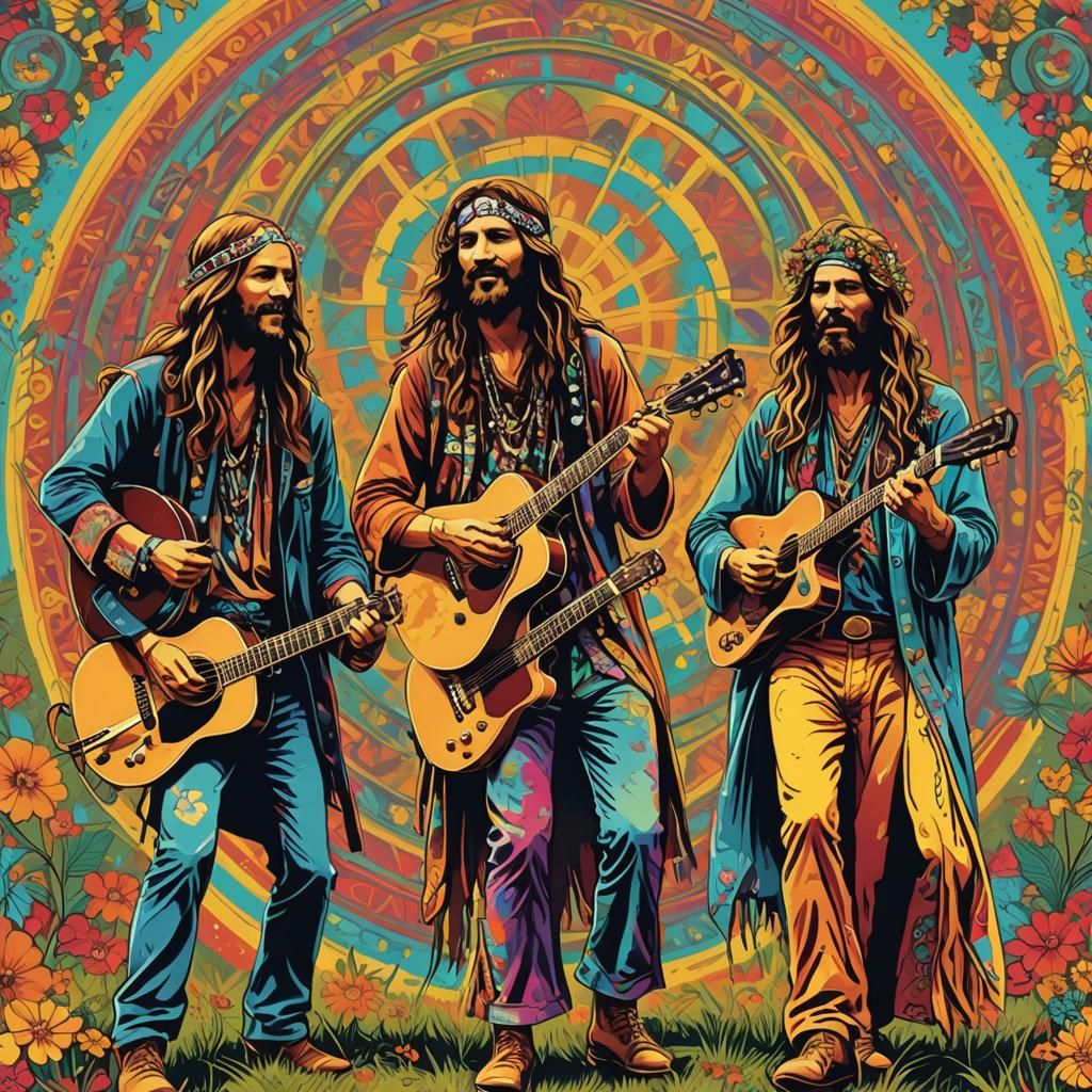 Hippies at Country Fest in Pop Art Style