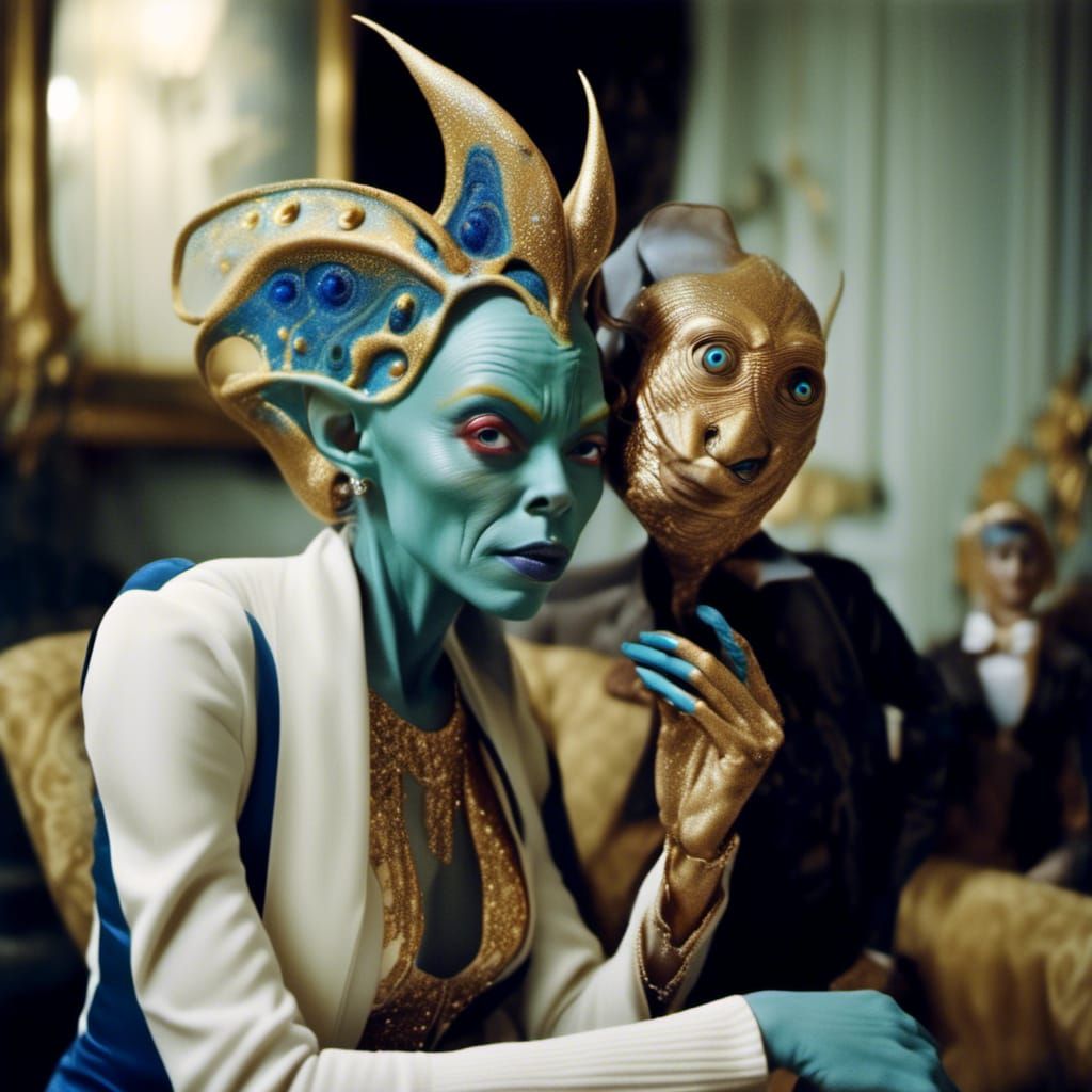 Smiling Aliens Party: Hyperrealistic Photography