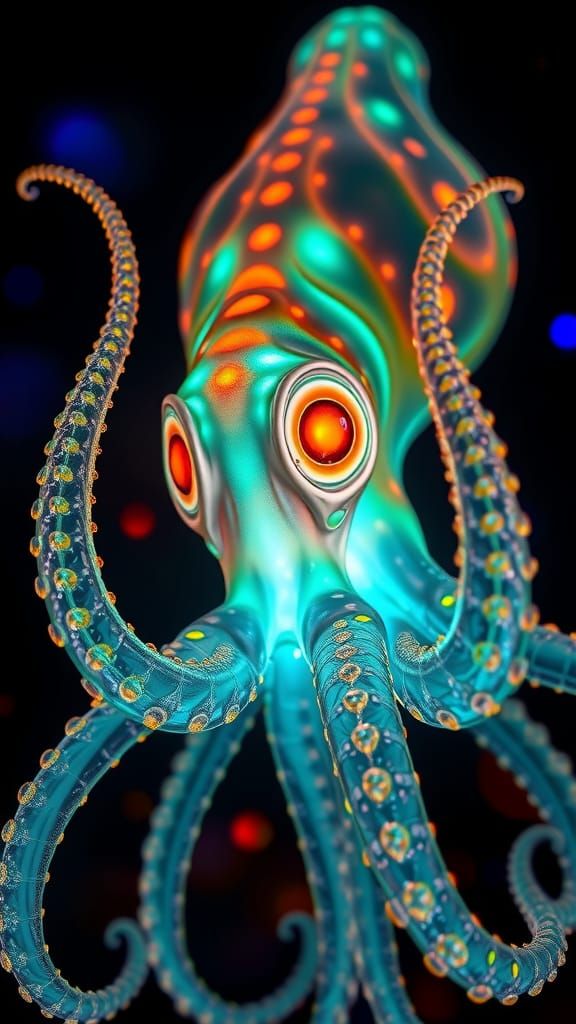 Bioluminescent Alien Squid in Fractal Design