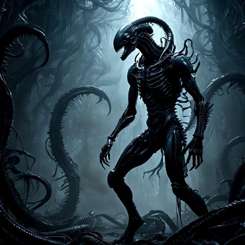 Surreal Xenomorph Dreamscape in Abstract Art Style