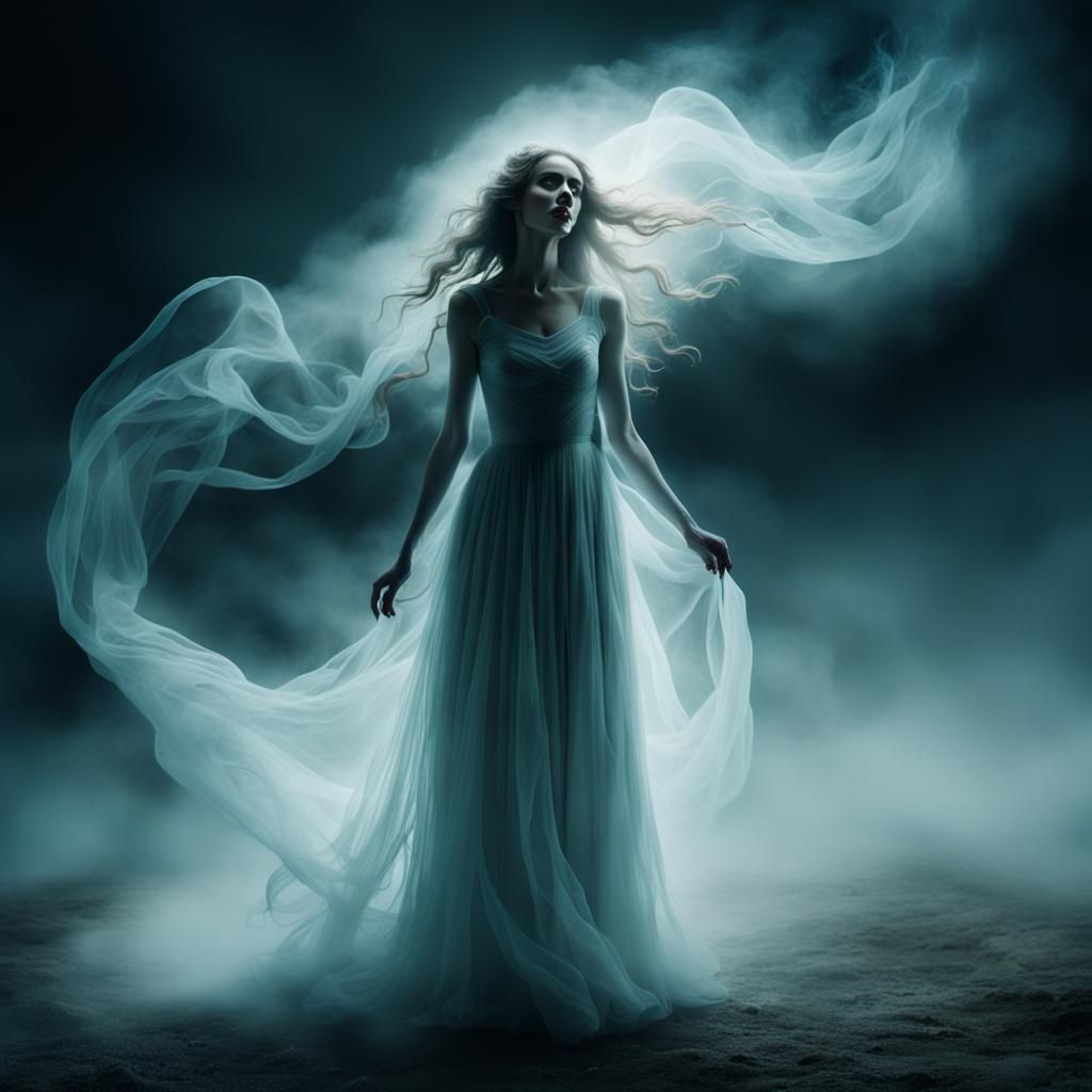 Woman in Moonbeam Dress: Surrealist Eerie Portrait