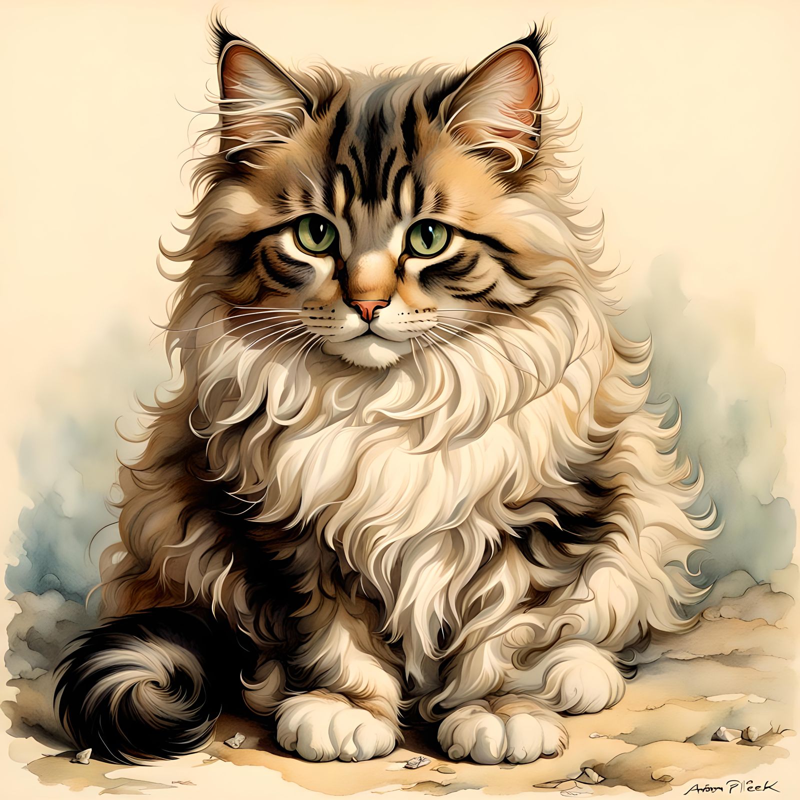 Beautiful fluffy cat, By anton pieck