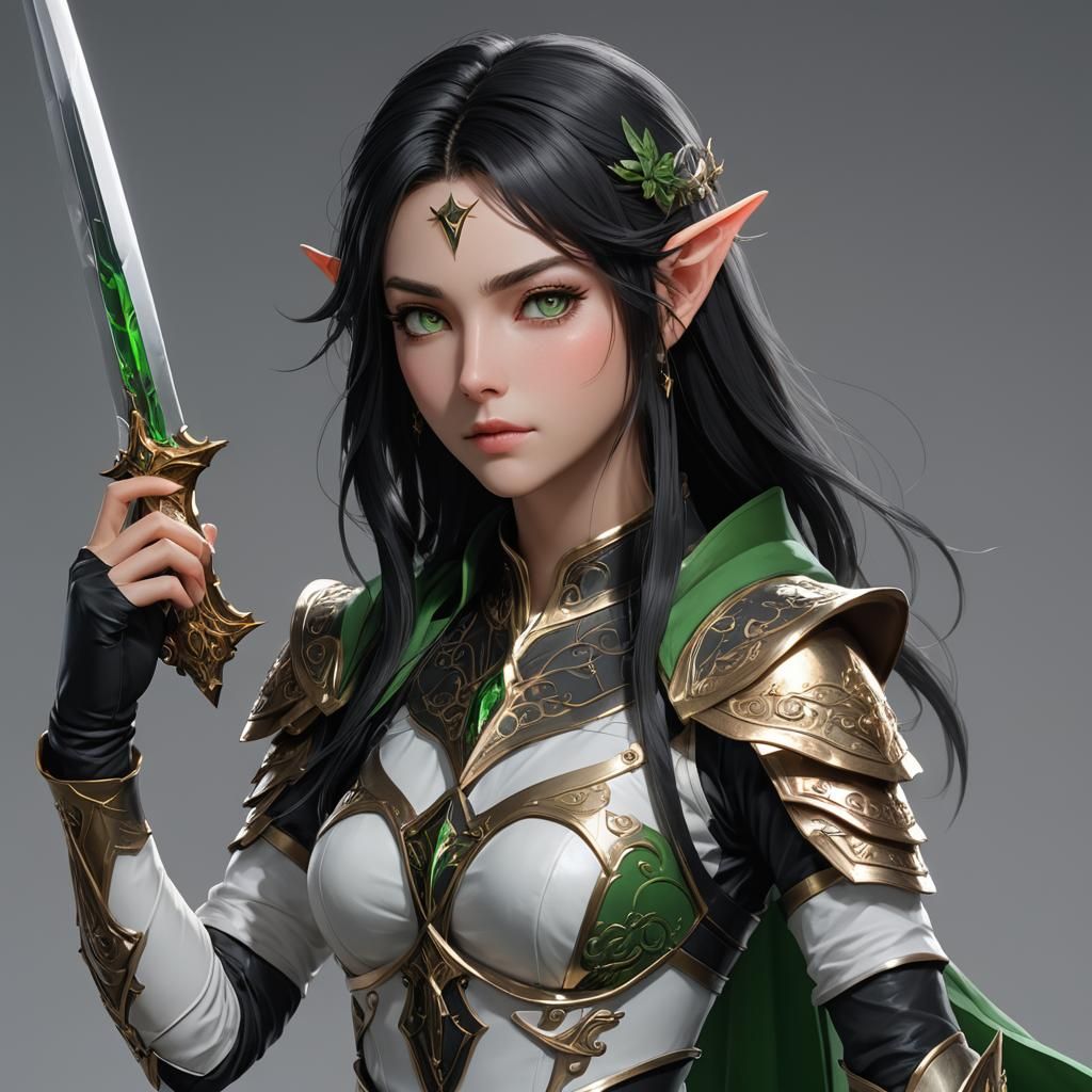 Half-Elf Cleric with Dagger in Anime Style
