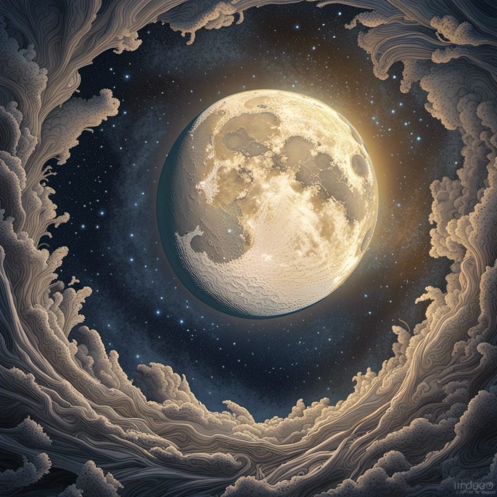 Giant Moon Through Intricate Vortex Portal