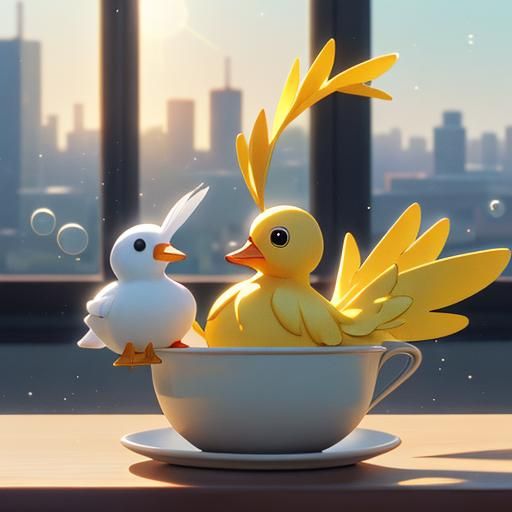 Rubber Duck on Windowsill in 3D Anime Art