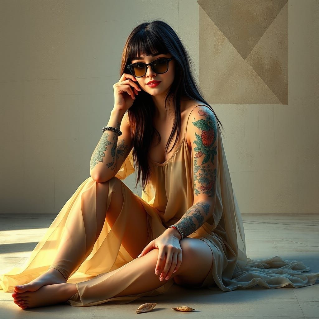 Digital Painting of a Bohemian Woman with Intricate Tattoos ...