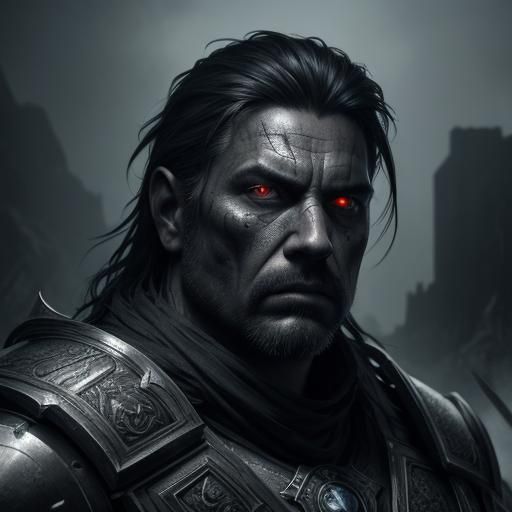 Weary Warrior in Ominous Armor: Digital Art