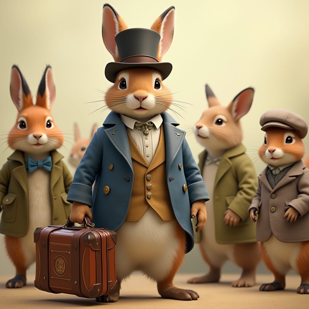Dapper Animals with Suitcase in Storybook Style