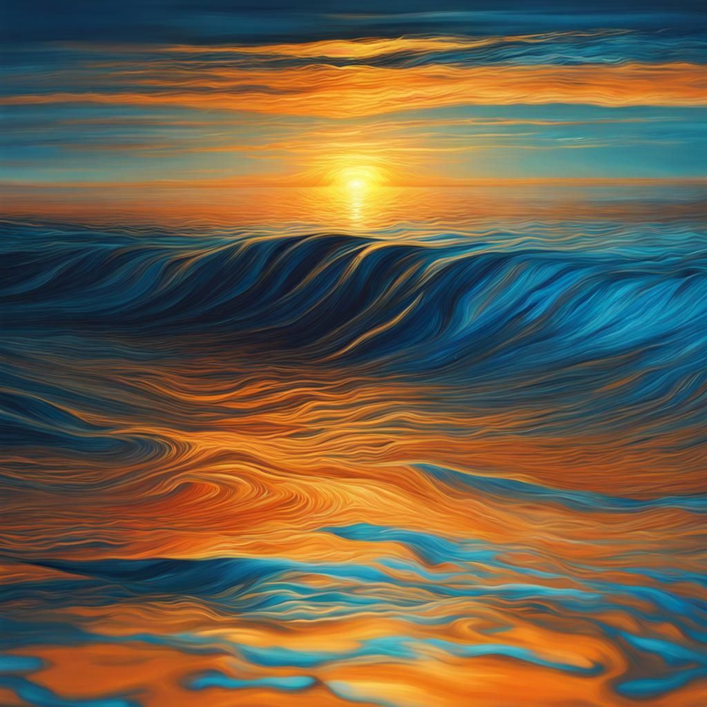 Blue and Gold Sunset Abstract Painting on Canvas