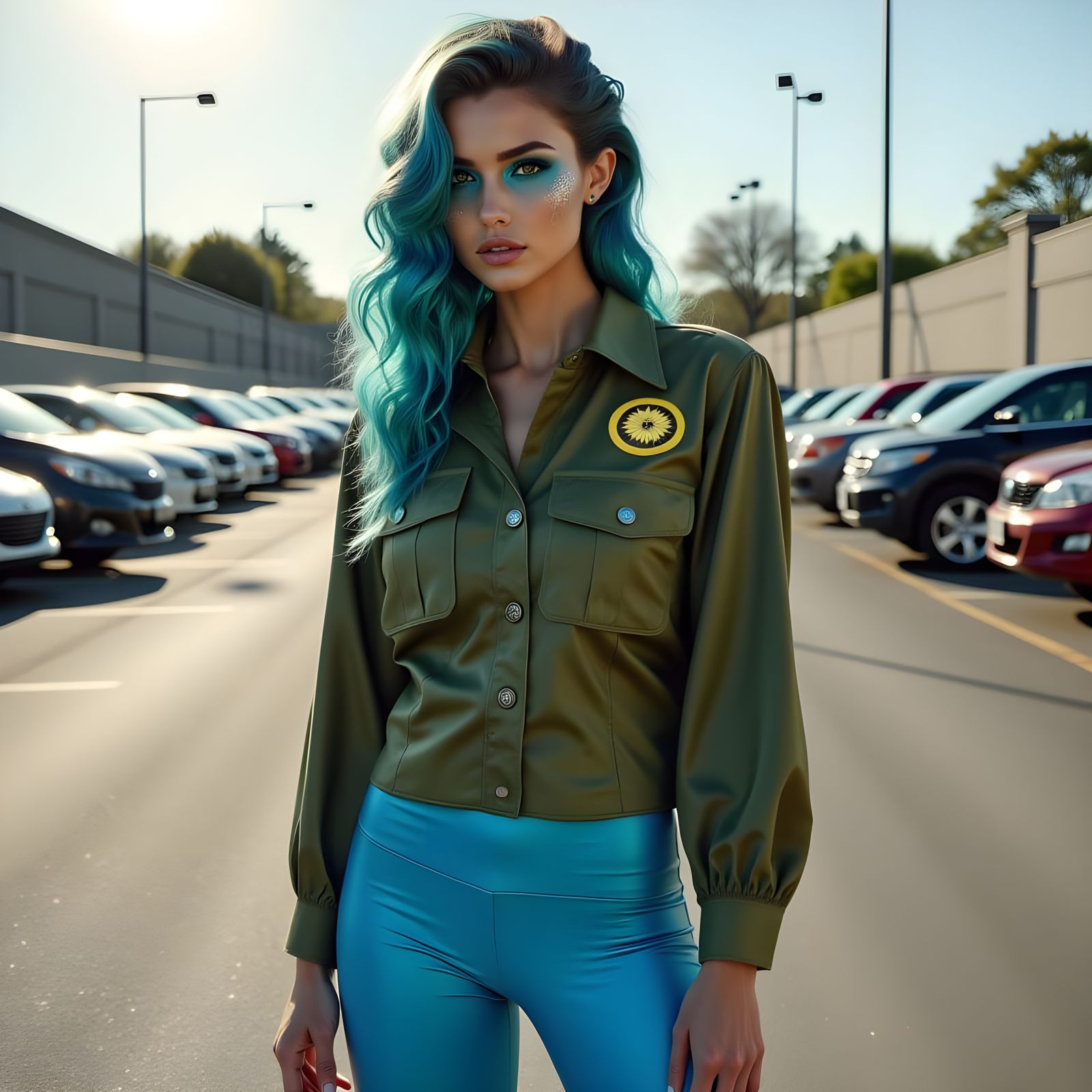 Woman with Dangerous Eyes in Military Shirt