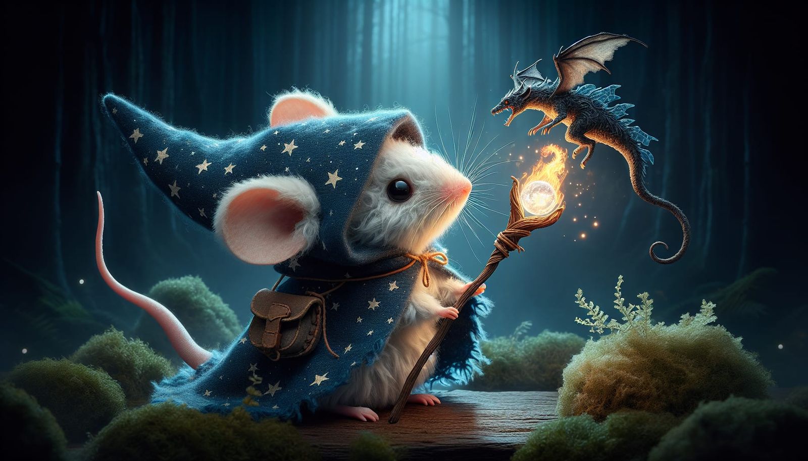 Whimsical Mouse Wizards Duel in Fantasy Forest