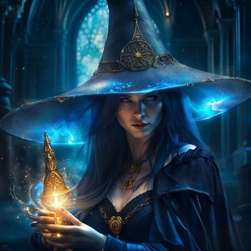 Gothic Water Witch with Magic Wand, Detailed Digital Art