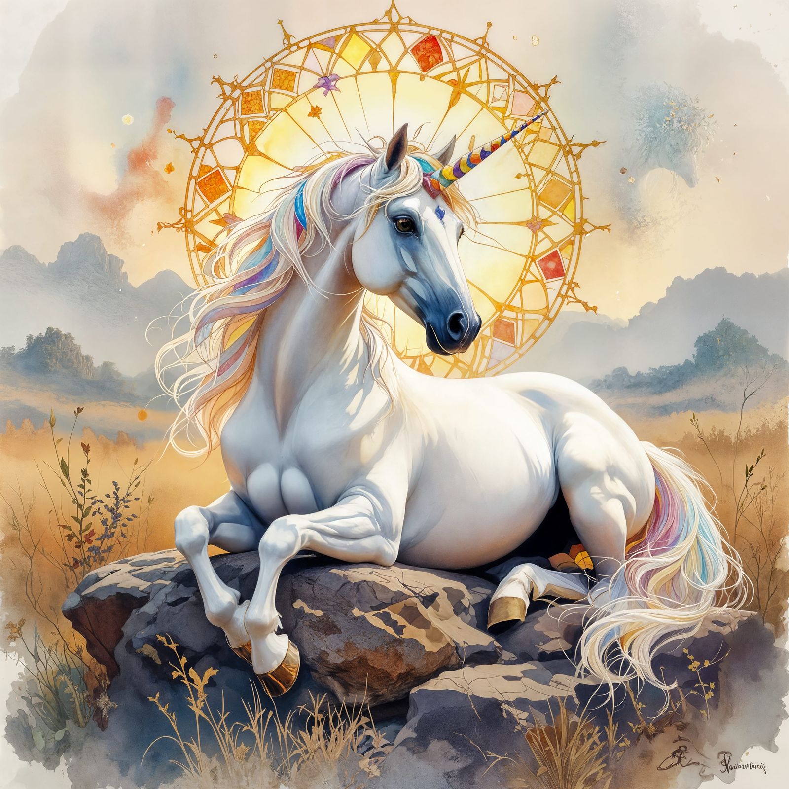 Regal Unicorn in Alcohol Ink Painting