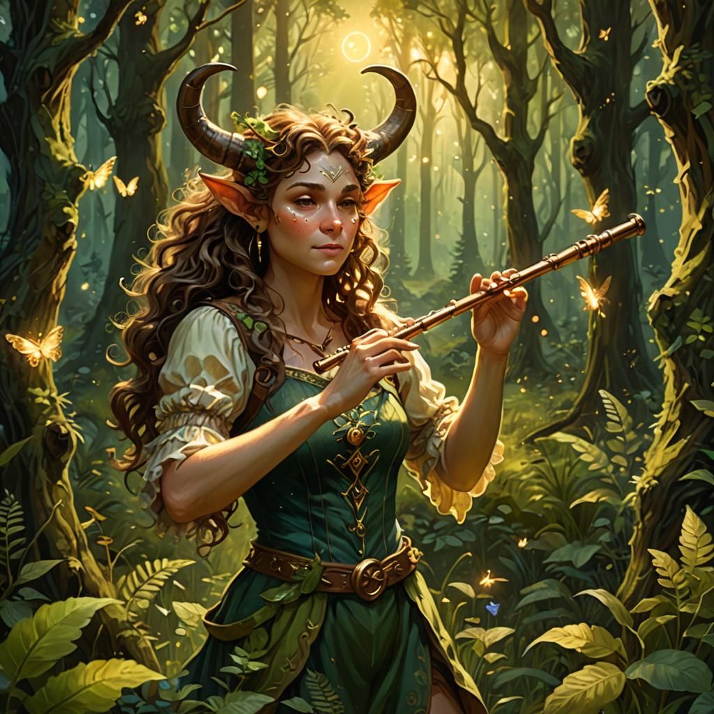 Satyr Bard in Forest Glade: Mythic Fantasy Art