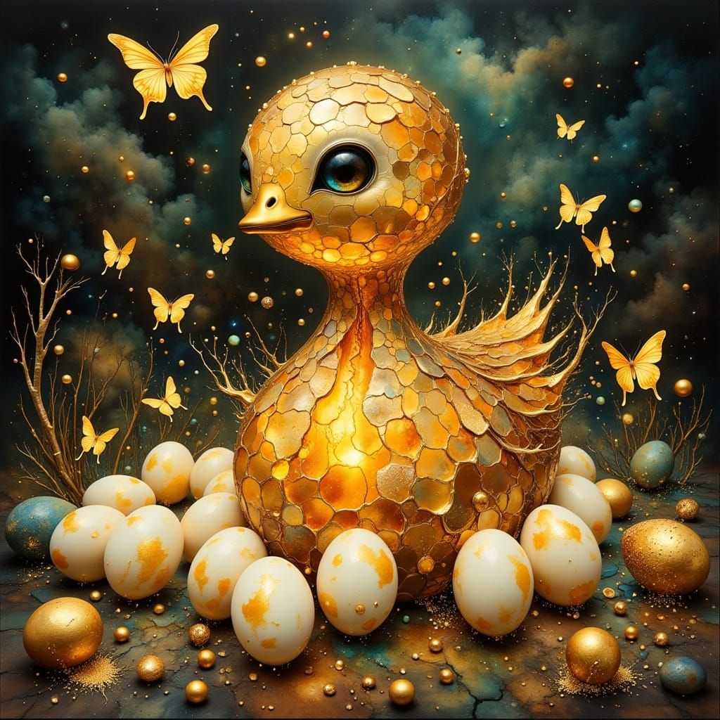 Duck Laying Golden Eggs in Dreamy Style