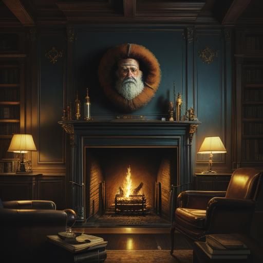 Santa Claus in Ornate Study: Hyperrealistic Digital Art