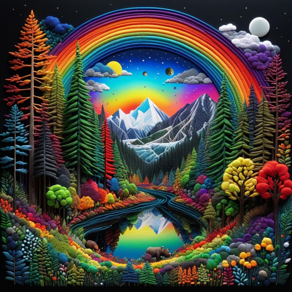 Rainbow Forest Mixed Media Masterpiece