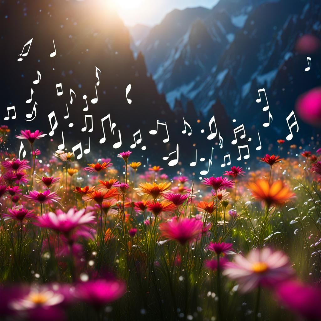 Edelweiss in Snowy Alps with Musical Notes