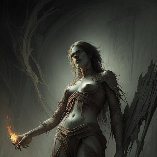 Burning Figure in Dark Horror Style