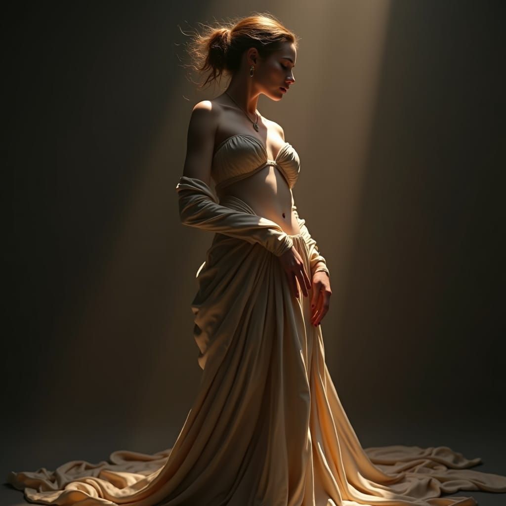 Elegant Draped Figure in Flowing Silks