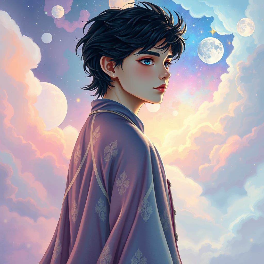 Moonlit Prince in Vibrant Galaxy