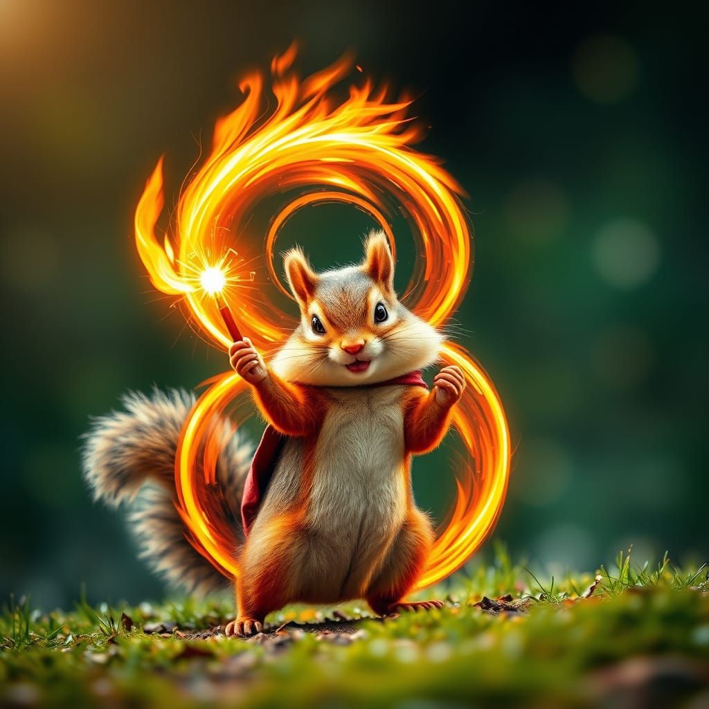 Mystical Chipmunk Conjures Majestic Number 8 in Fiery Glory