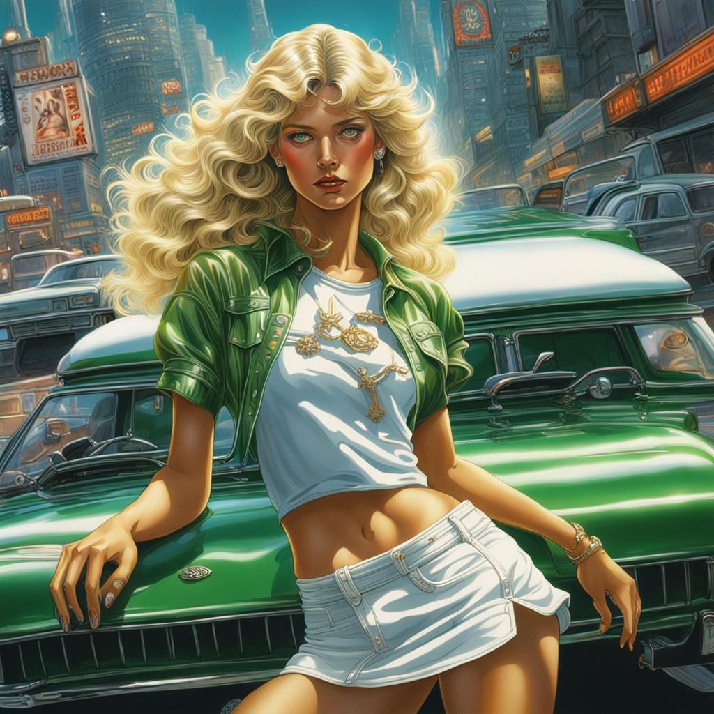 Elegant Woman in Sorayama-Inspired 80s Illustration