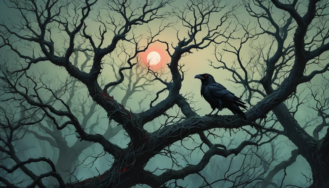 Ominous Crow in Dark Fantastical Forest Concept Art