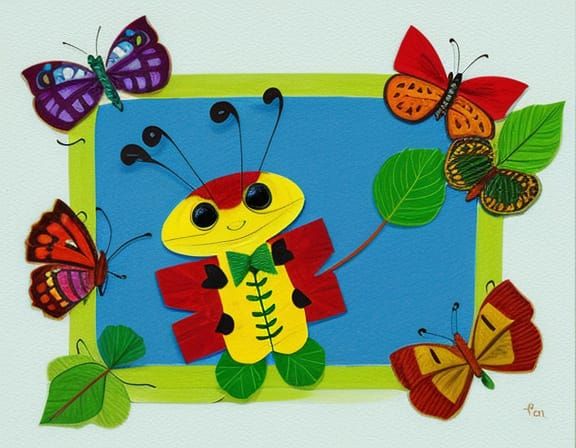 Excited Caterpillar Reads Self-Help Magazine, Whimsical Coll...