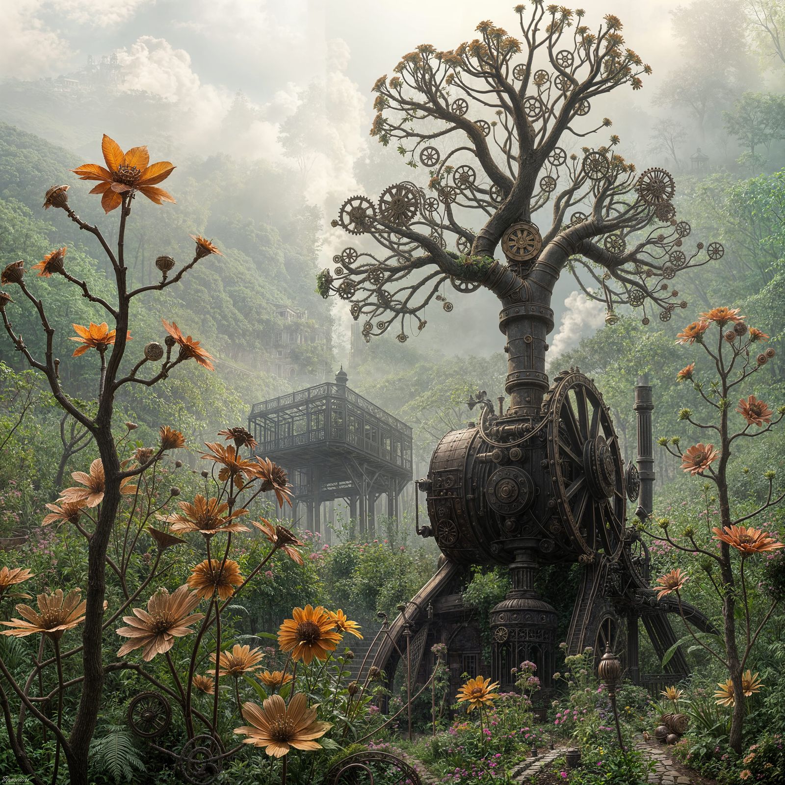 Steampunk Garden of Brass and Copper Marvels