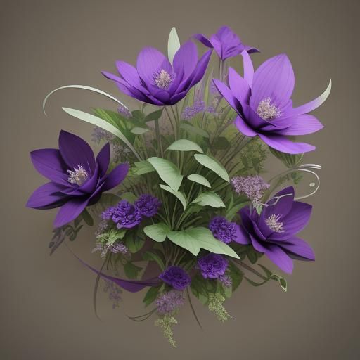 Kirigami Flowers in Purple and Green: Fantasy Art