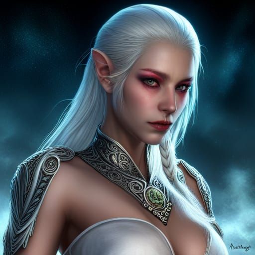 Albino Drow Elf in Naval Uniform: Hyperrealistic Photography