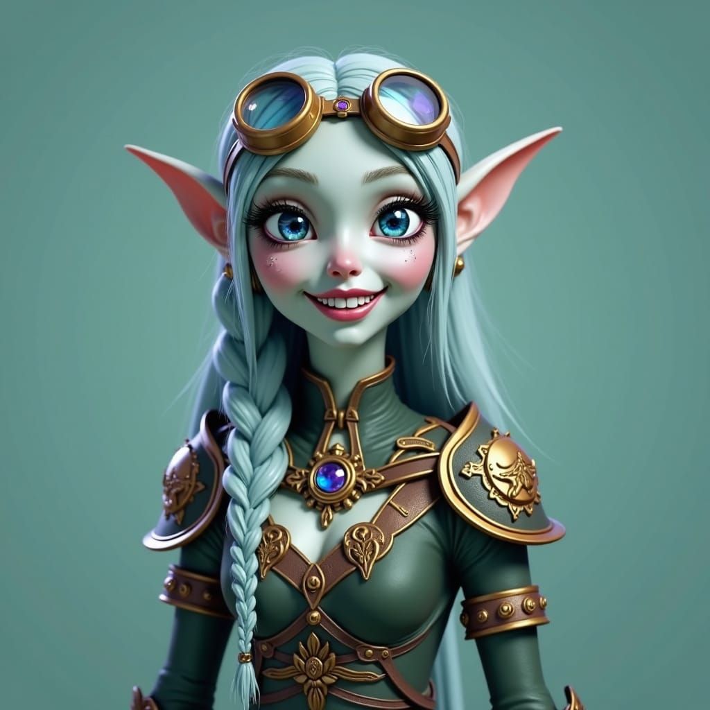 Drow Elf Steampunk Engine: Dark Fantasy Art