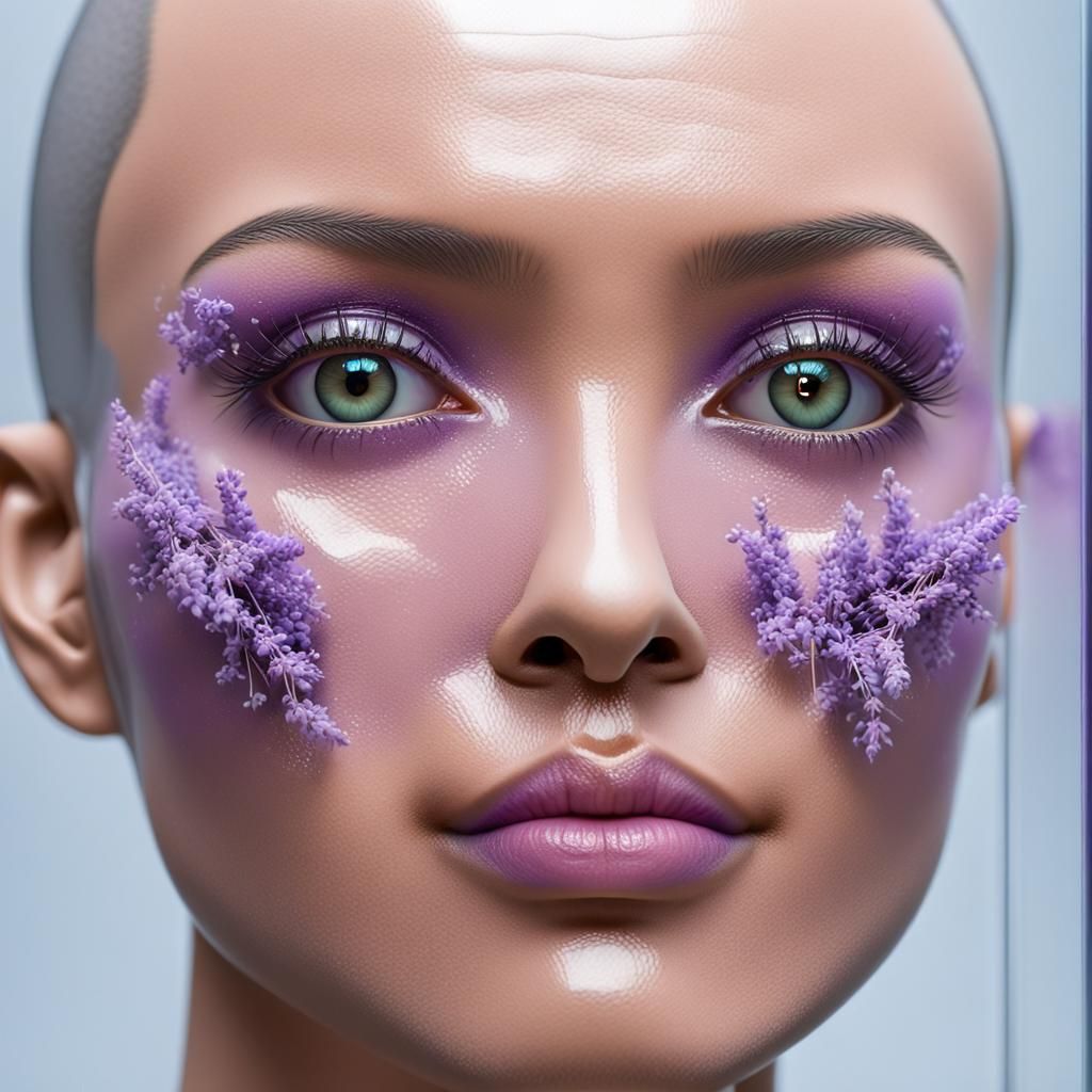 Surreal Glass Cyborg Girl with Pastel Liquid Art