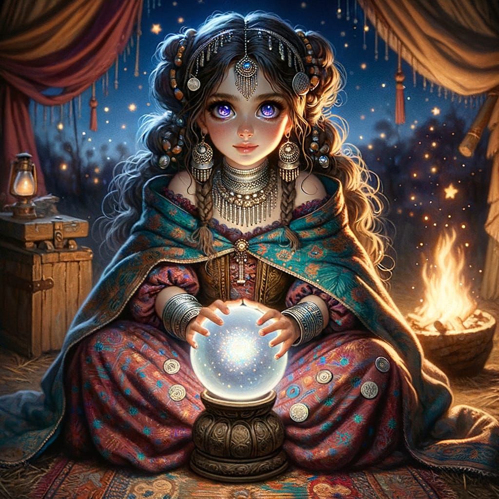 Disney-Style Romani Fortune Teller by Campfire in Classical ...