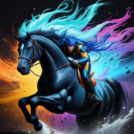Hyperactive Horse Performing Tricks in Splash Art Style