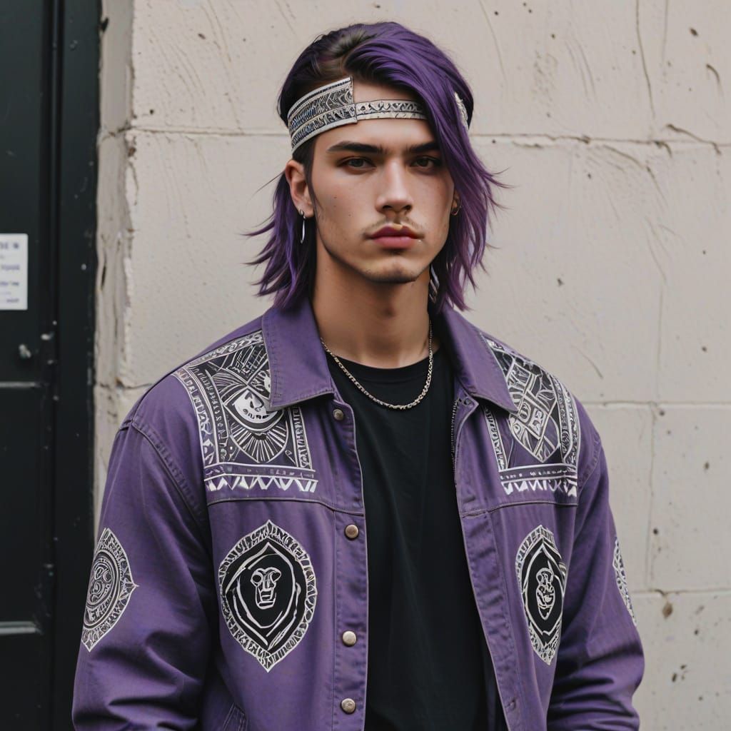 Grunge Guy with Purple Mullet and Tribal Tattoos