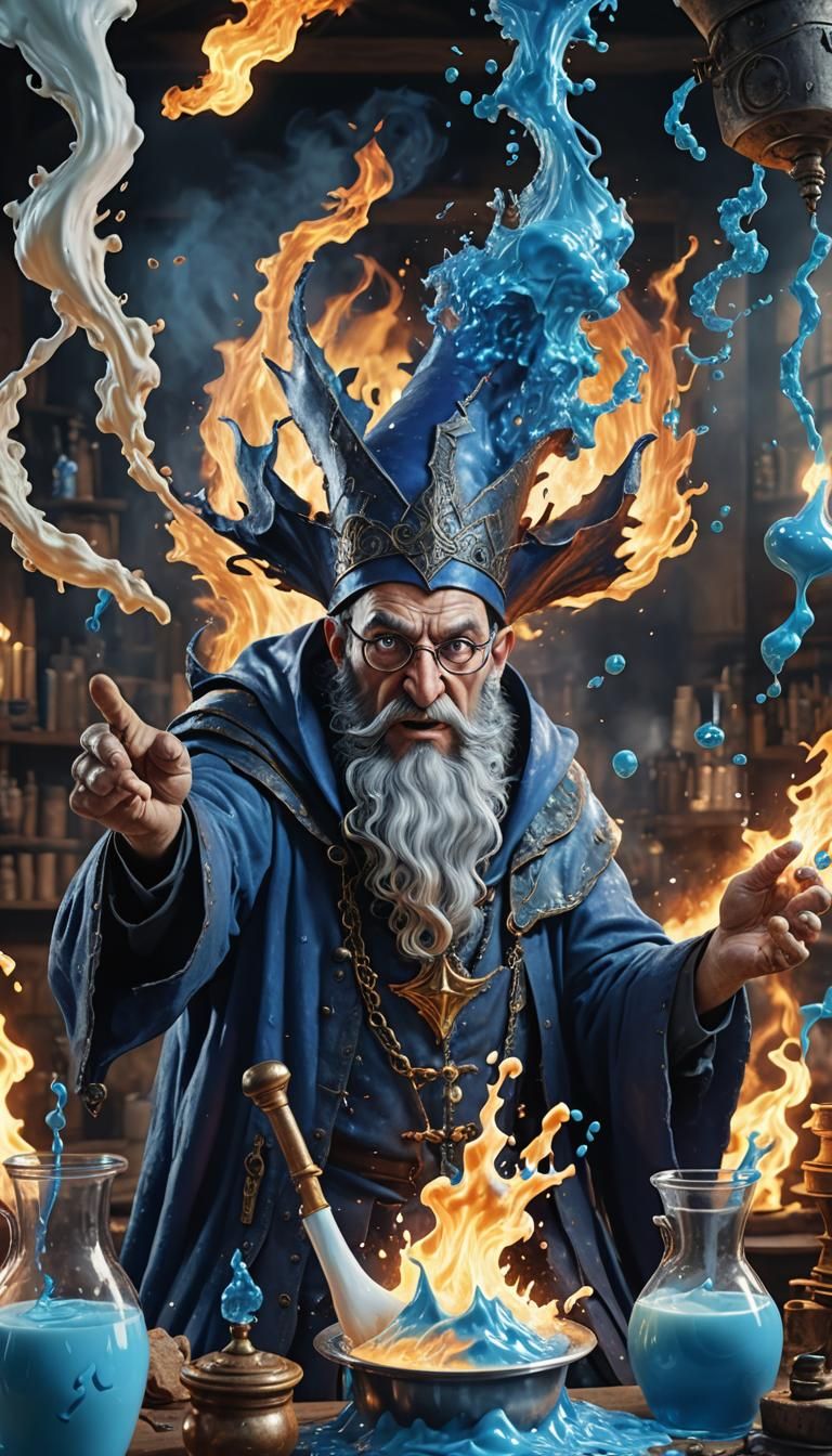 Psychedelic Alchemist in a Medieval Laboratory