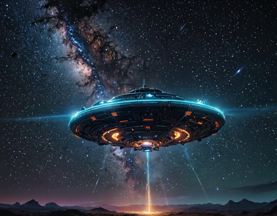 UFO in Starry Night Sky, Digital Fantasy Art